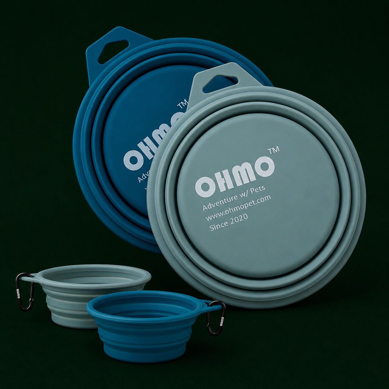 OHMO Premium Silicone Portable Pet Bowls 2-Pack