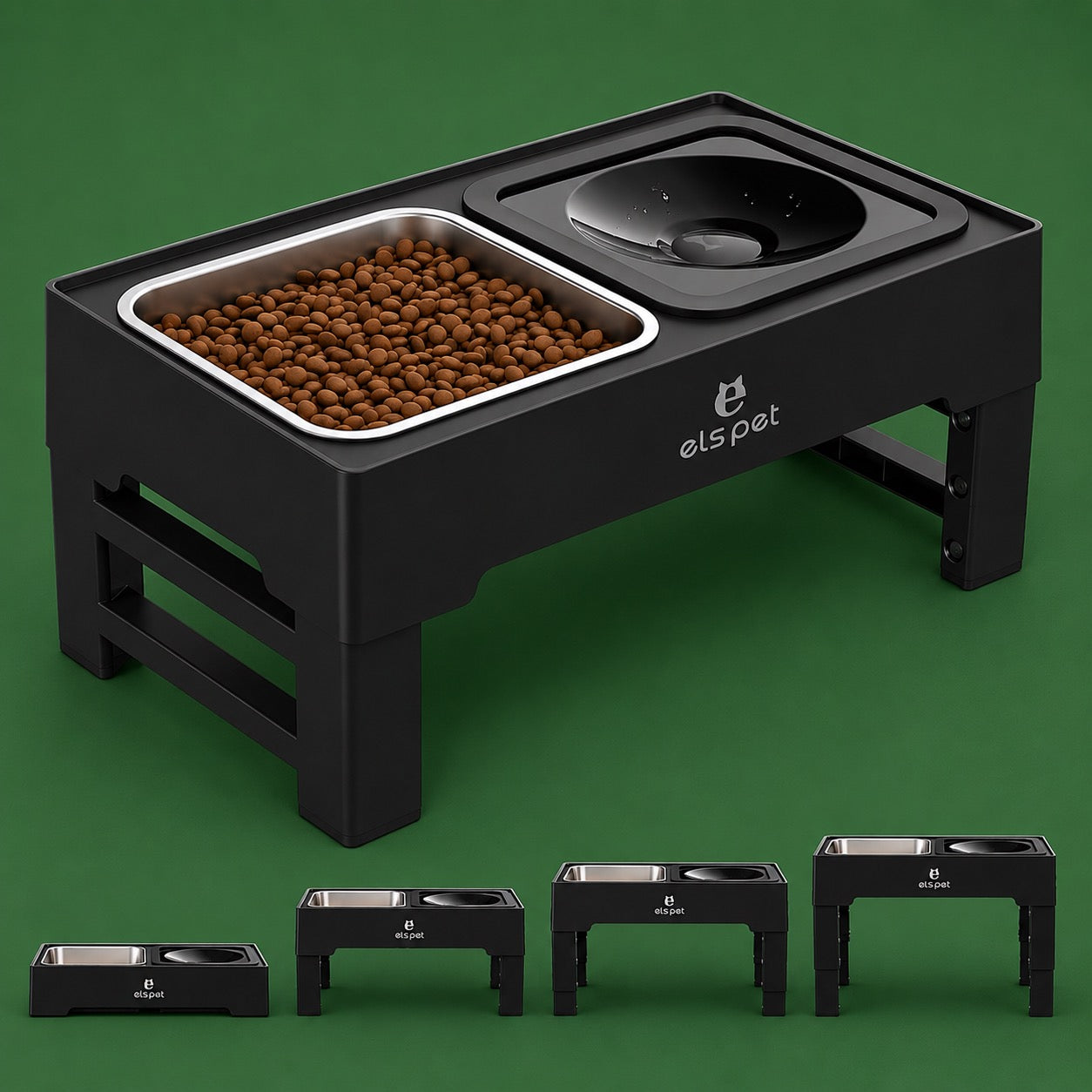 ELS PET Adjustable Height Dog Bowl Stand with No-Spill Features