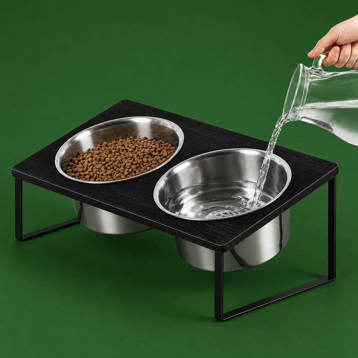 Bamboo Elevated Dog Feeder with Stainless Bowls