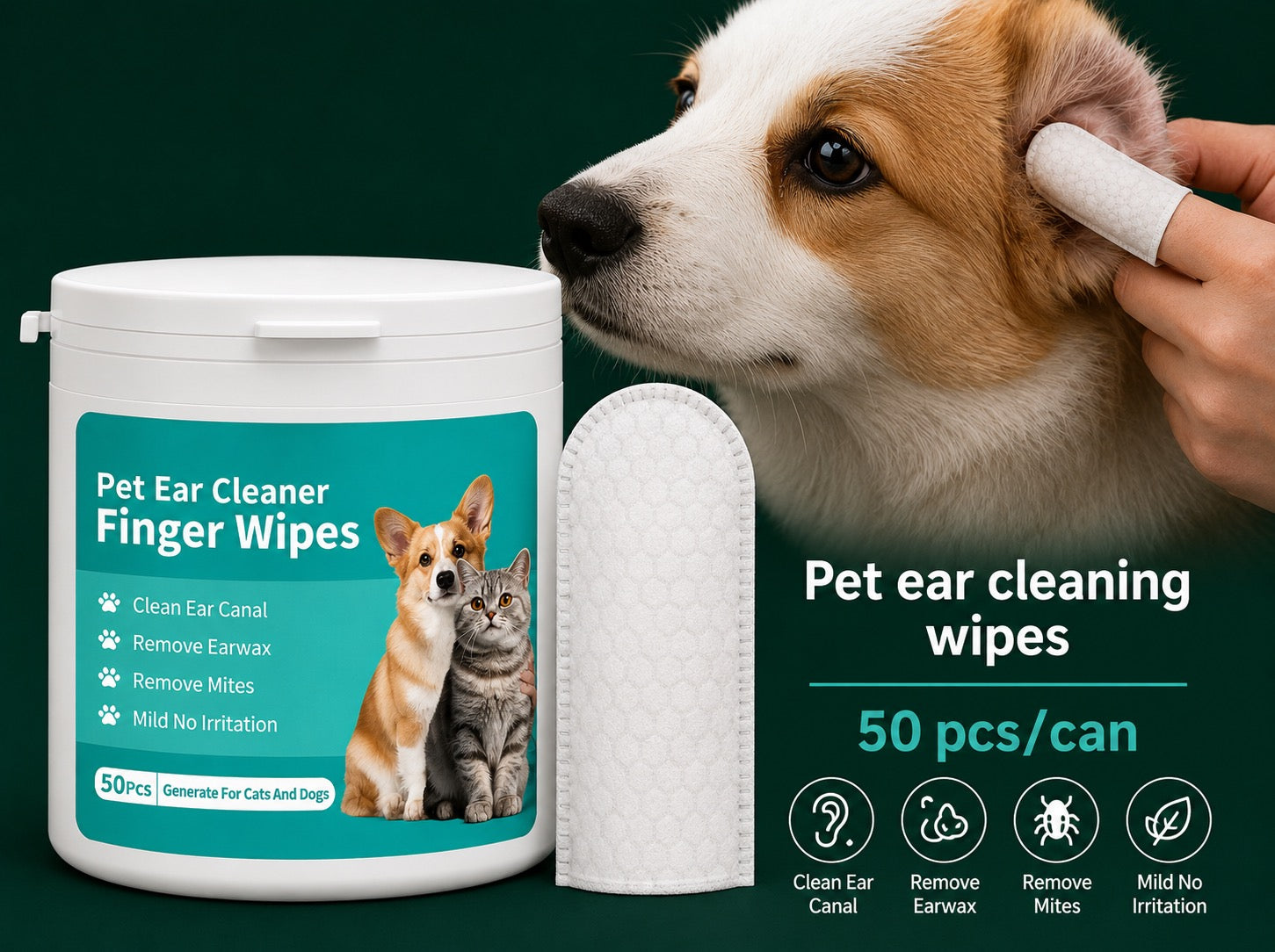 Pet Ear Hygiene Finger Wipes