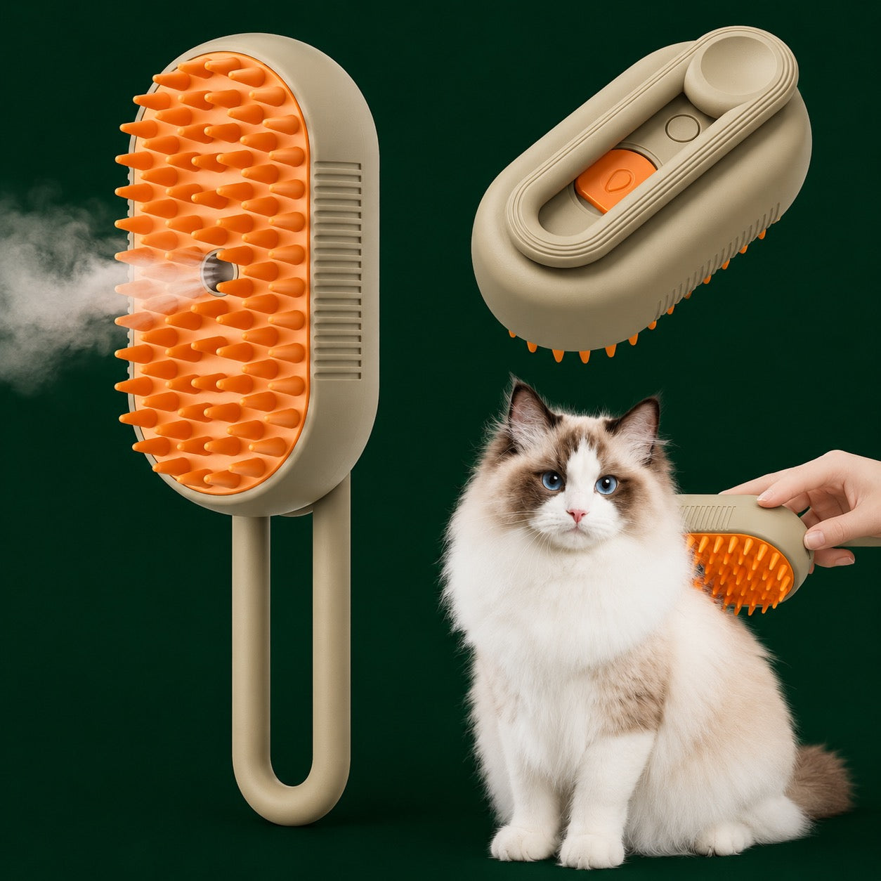 3-in-1 Pet Grooming Pro Brush - Detangling, Massage, Hair Removal for Cats & Dogs (Khaki)
