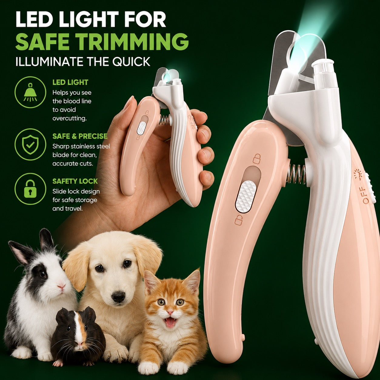 LED Safety Pet Nail Clippers for Cats and Dogs