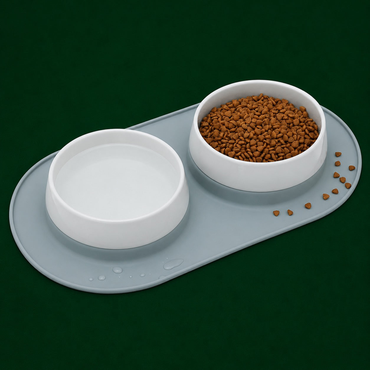 Ceramic Dog Bowl Set with Silicone Mat (27oz) - Grey